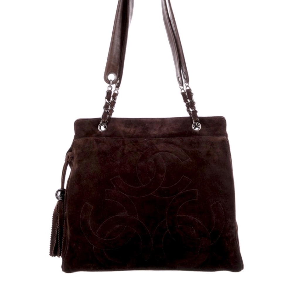❌Sold ❌💯 Vintage Chanel CC Brown Suede Tote